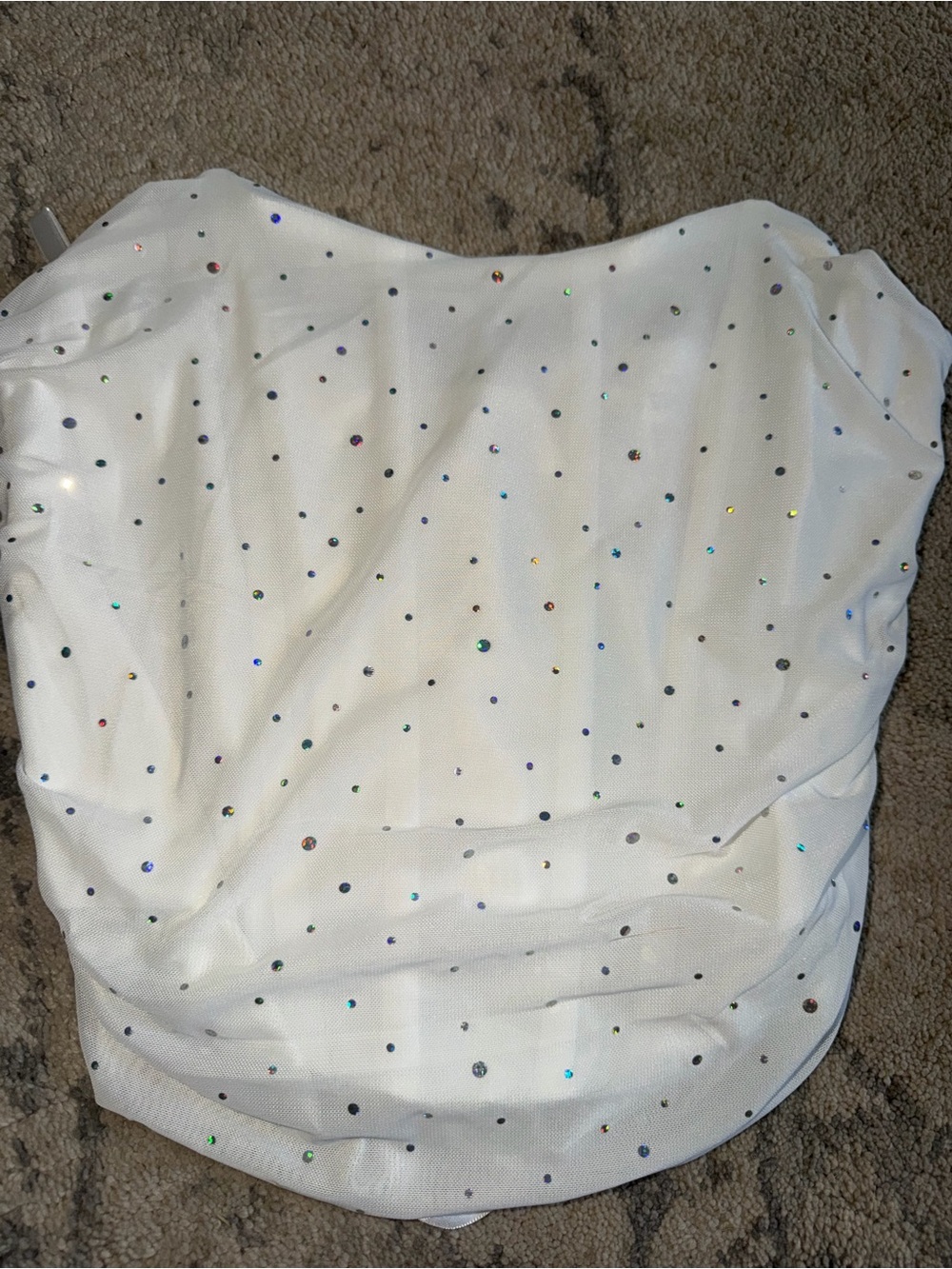 SHEIN White Strapless Sequin Dot Bustier Top